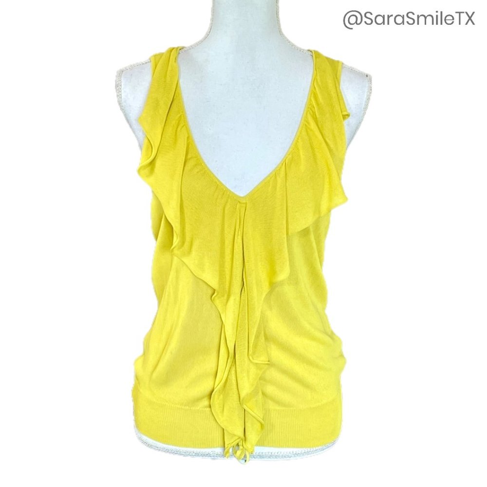 VALENTINO ROMA Vintage Authentic Bright Yellow Ruffle Knit Sleeveless Top